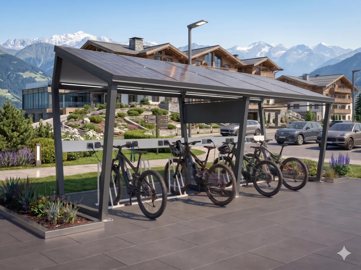 Solarna wiata rowerowa ChargeGo — stacja ładowania rowerów elektrycznych, polska konstrukcja